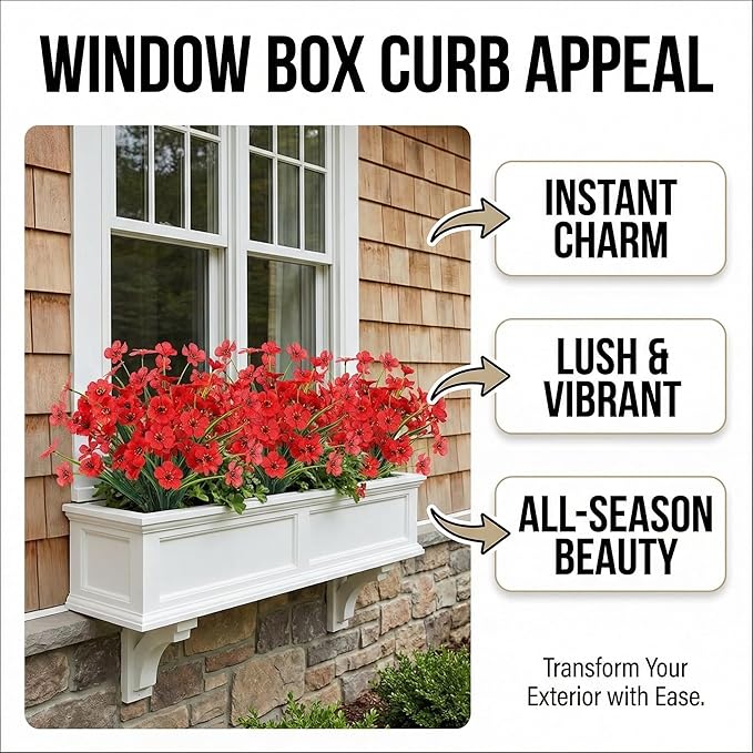 MACTING 12 Bundles Artificial Flowers for Outdoors Fake Flowers UV Resistant Faux Plastic Plants No Fade for Planters Window Patio Porch Garden Home Outside Spring Summer Decorations,Red