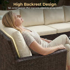 Wisteria Lane 7 Piece Patio Furniture Set, High Curved Back Wicker Patio Sectional, All Weather Outdoor Dining Set, Outdoor Furniture Patio Conversation Set with Ottoman, Ivory
