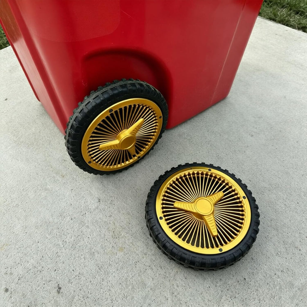 Trash Can Wheel Rims Set of 2, Decorative Trash Can Wheel Covers for Garbage Bins, Green Wheel Rim Decor for Outdoor Trash Can Wheels, Garage Patio Home Decor Accessories (Gold)