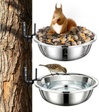 Squirrel Feeders for Outside, Metal Durable Bowl Tree Mounted of Chipmunk Feeder, Squirrel Food for Backyard Squirrels Hold Corn, Corn Cob, Peanuts (8.5Inch - 1 Food Stand 1 Water Stand