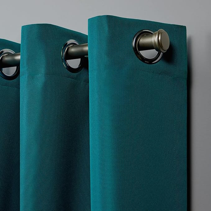 NICOLE MILLER NEW YORK Canvas Indoor/Outdoor Grommet Top Curtain Panel Pair, 54"x96", Turk Teal