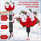 3 sets christmas cemetery flowers for grave, poinsettia, side view