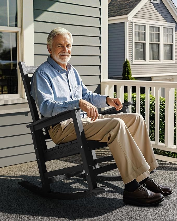 SERWALL HDPE Outdoor Rocking Chair Set of 6, Patio Rocking Chairs for Adults, All Weather Outdoor Rockers for Lawn, Grey