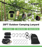Ayaport Campsite Storage Strap Tent Camping Tree Hanging Organizer with 4 Carabiner Hooks 6 Stainless Steel S Hooks & 20 Separated Loops, Camping Set Travel & Outdoor Camping Gear