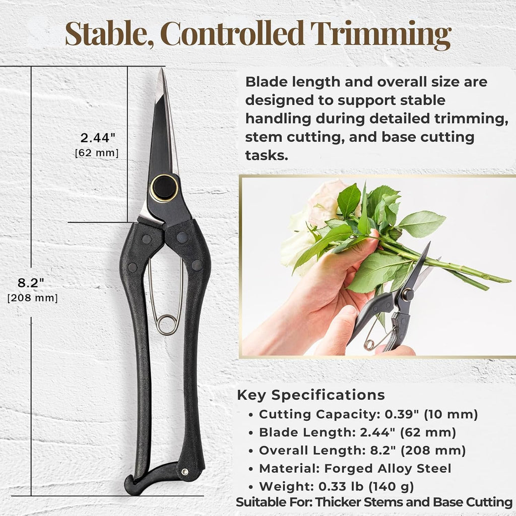 Wablade Japanese Pruning Shears, 8.2" Long, Cuts up to 0.39", Made in Japan | Precision bonsai scissors for thicker stems & base cutting, forged alloy steel blade for clean, controlled cuts, Single-Edge