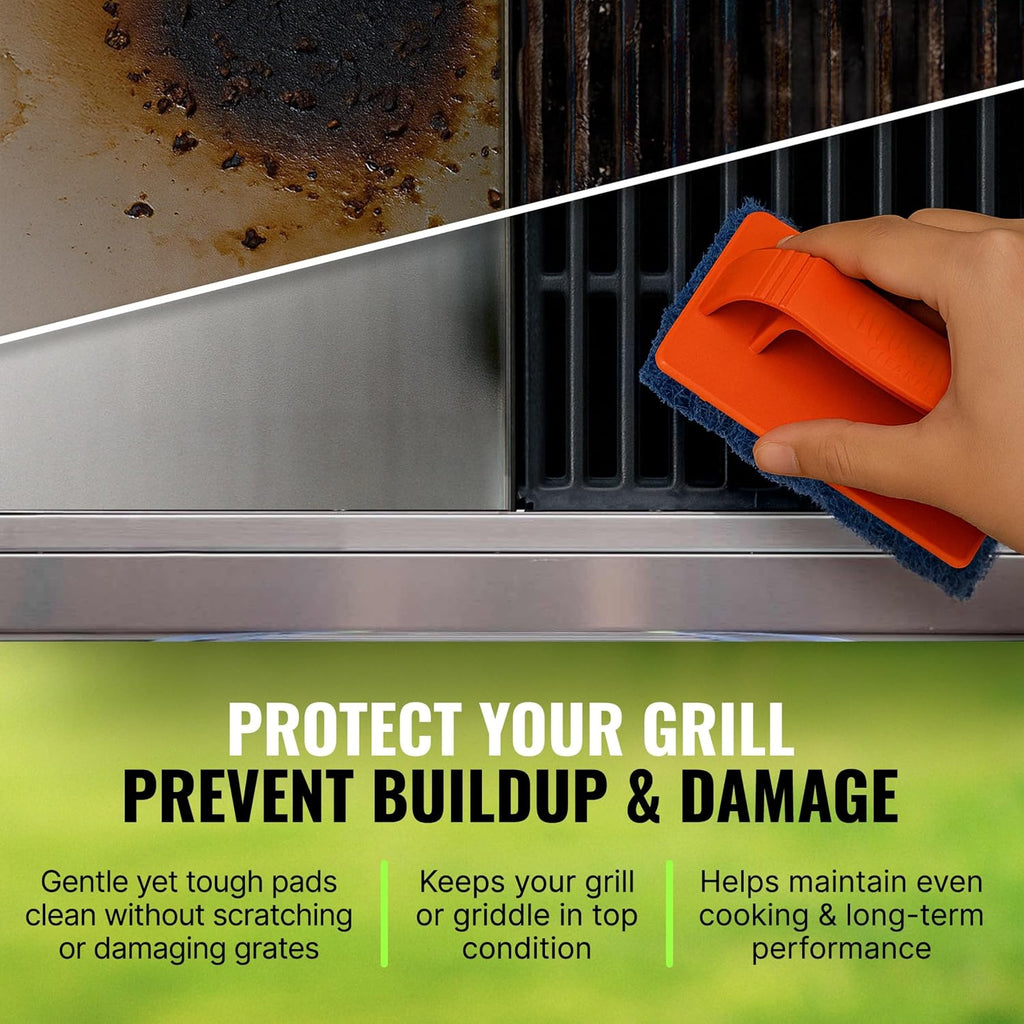 Citrusafe Grill Scrubber and Refill Kit - Heavy Duty Plastic Handle with 3 Pack of Scrubber Pads plus 6 Pack Refill