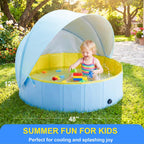 Kiddie Pool with Canopy, Large Foldable Pool Detachable UPF 50+ Sunshade | 48in Pool, Removable Sunshade, Foldable, Non Slip, Swimming Pool Beach Essentials Tent with Shade for Outdoor Backyard Beach