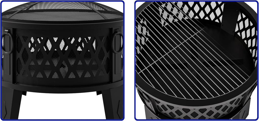 fire beauty 26" 2-in-1 fire pit with bbq, side view
