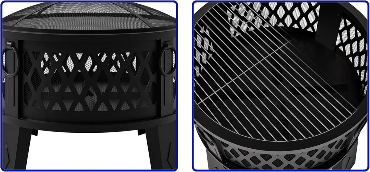 fire beauty 26" 2-in-1 fire pit with bbq, side view