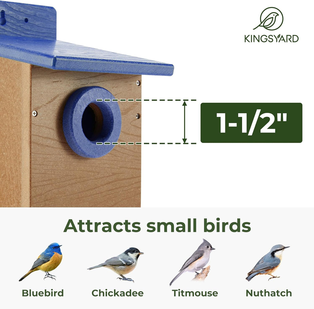 Kingyard Bluebird House, Outdoor Bird House with Predator Guard | Recycled poly lumber nesting box with a 1.5-inch entrance hole, clear viewing panel, bottom ventilation holes