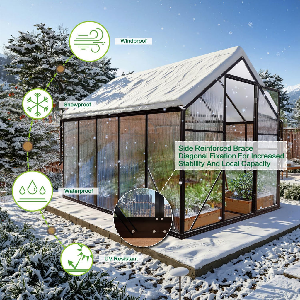 6x10 ft greenhouse for outdoors, polycarbonate green house, side view