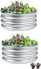 2 Pcs 2x2X1 FT Round Galvanized Raised Garden Bed Kit, Silver Outdoor Planter Garden Bed, Metal Raised Box for Vegetables, Fruits, Flowers & Herbs