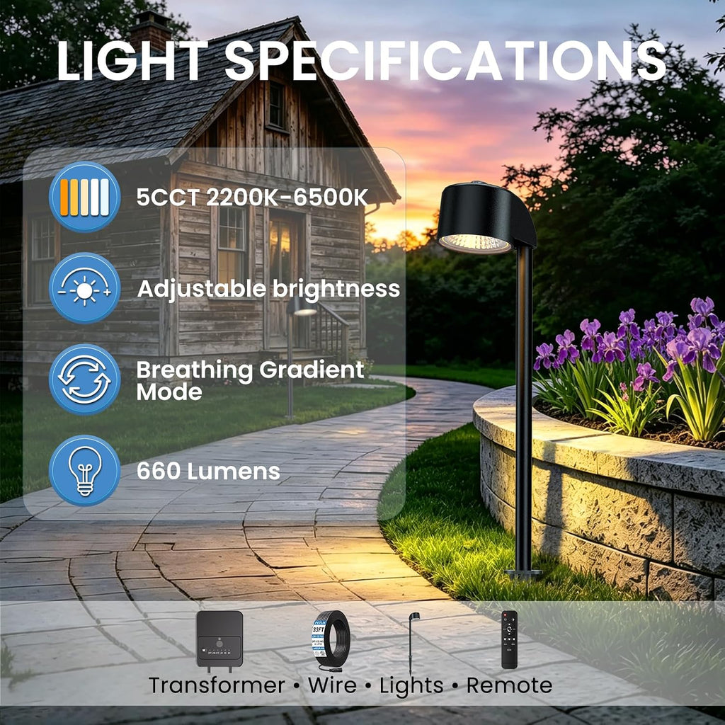 Low Voltage Landscape Lighting, 8 Pack Pathway Lights Outdoor | All-in-One Landscape Lighting Kit,6W Dimmable 5CCT Path Lights,IP66 Waterproof,For Garden Path Driveway Yard Outdoor