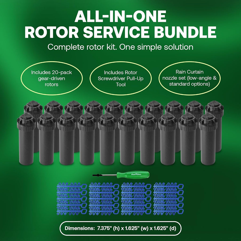 Rain Bird 5000 Rotor with Nozzle Tree 20 Pack + Rotor Screwdriver Tool | 5000RCTREE) + (CPRTOOL) 3/4 inch Inlet for Water Efficient 4 inch Pop Up, Adjustable 40 - 360 Degree Arc & 25 - 50 ft Radius
