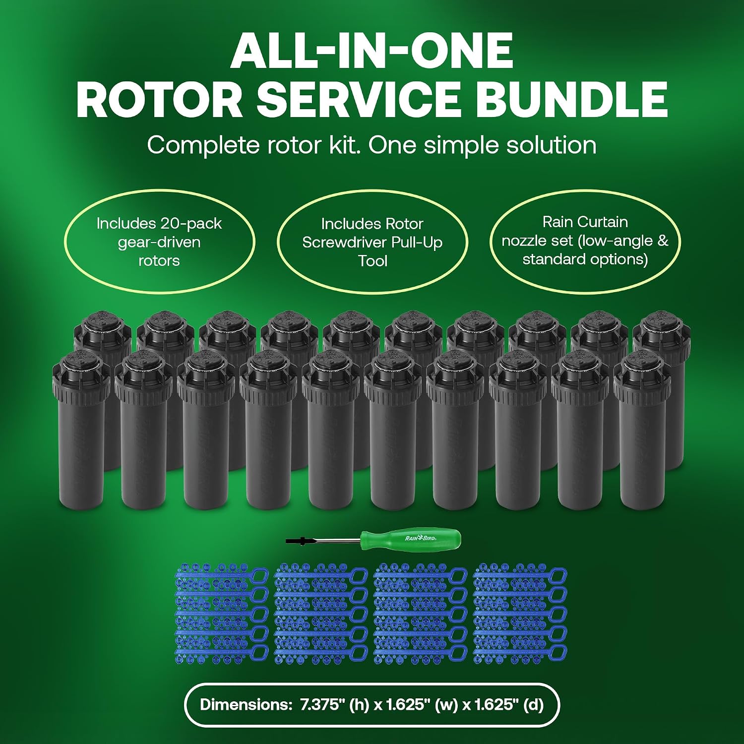 Rain Bird 5000 Rotor with Nozzle Tree 20 Pack + Rotor Screwdriver Tool | 5000RCTREE) + (CPRTOOL) 3/4 inch Inlet for Water Efficient 4 inch Pop Up, Adjustable 40 - 360 Degree Arc & 25 - 50 ft Radius