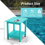 LUE BONA Adirondack Outdoor Side Table, 2-Tier Aruba Blue HDPS Patio End Table Weather Resistant, Outdoor Morden Side Table for Patio, Pool, Porch