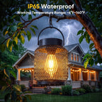 Hanging Solar Lanterns Outdoor Waterproof: 2 Pack Metal Accent Lights | IP65 Waterproof, Auto On/Off, Long-lasting 12-15hrs, Hang Or Clip For Patio Table, Warm Ambiance, No Wiring, 800mah Battery