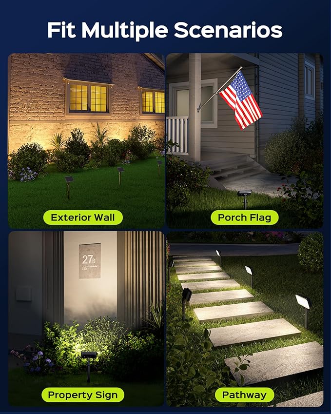 JACKYLED Solar Spot Lights Outdoor, 84-LED Solar Spotlights with 10ft Cord, 5 Lighting Modes, IP65 Waterproof Landscape Lights for Yard, Garden, Pathway, Ground & Wall Mount, 4-Pack