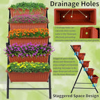 Homdox 2 Pack Vertical Garden Bed, 5 Tiers Vertical Raised Garden Planter, 23 * 26 * 45Inch Outdoor Garden Raised Bed with 4 Hooks, Vegetable Flower Planter Raised Stand for Garden Patio Yard, Brown