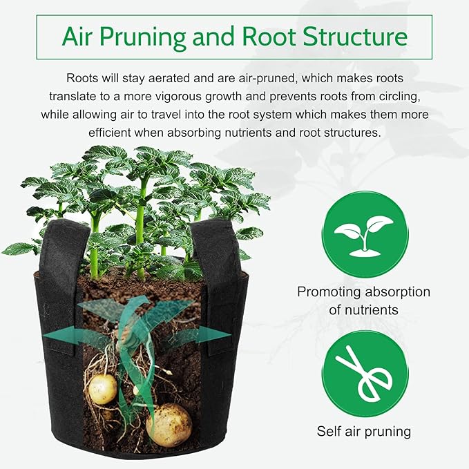 JERIA 12-Pack 15 Gallon Grow Bags, 300G Thickened Nonwoven Garden Pots,Heavy Duty Fabric Pots with Reinforced Handles