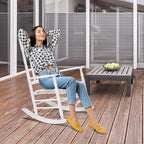 VINGLI Wooden Rocking Chair, Outdoor Chair with 450 lbs Support, Relaxing Rocker with Solid Wood High Back Seat Reclining Seat for Deck, Garden, Backyard, Porch, Indoor or Outdoor Use (White, 2PCS)