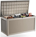 320 Gallon Outdoor Deck Box, Lockable Waterproof Outdoor Storage Boxes For Garden Tools,Indoor Cushions,Accessories Outside Storage Resin Weatherproof Container(Grey)
