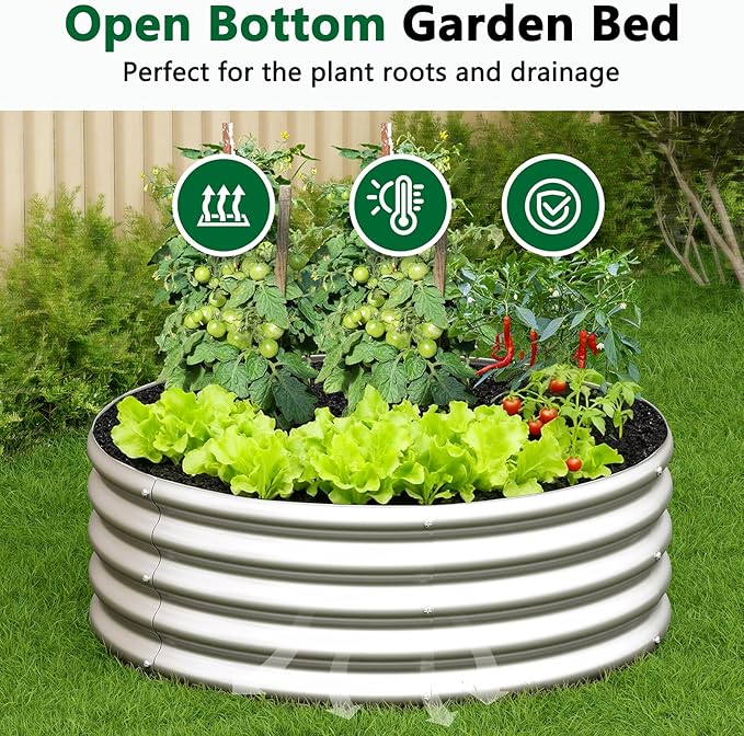 zizin 2 Pcs Round 2x2x1ft Raised Garden Bed Kit Metal Planter Box for Planting Vegetables, Silver