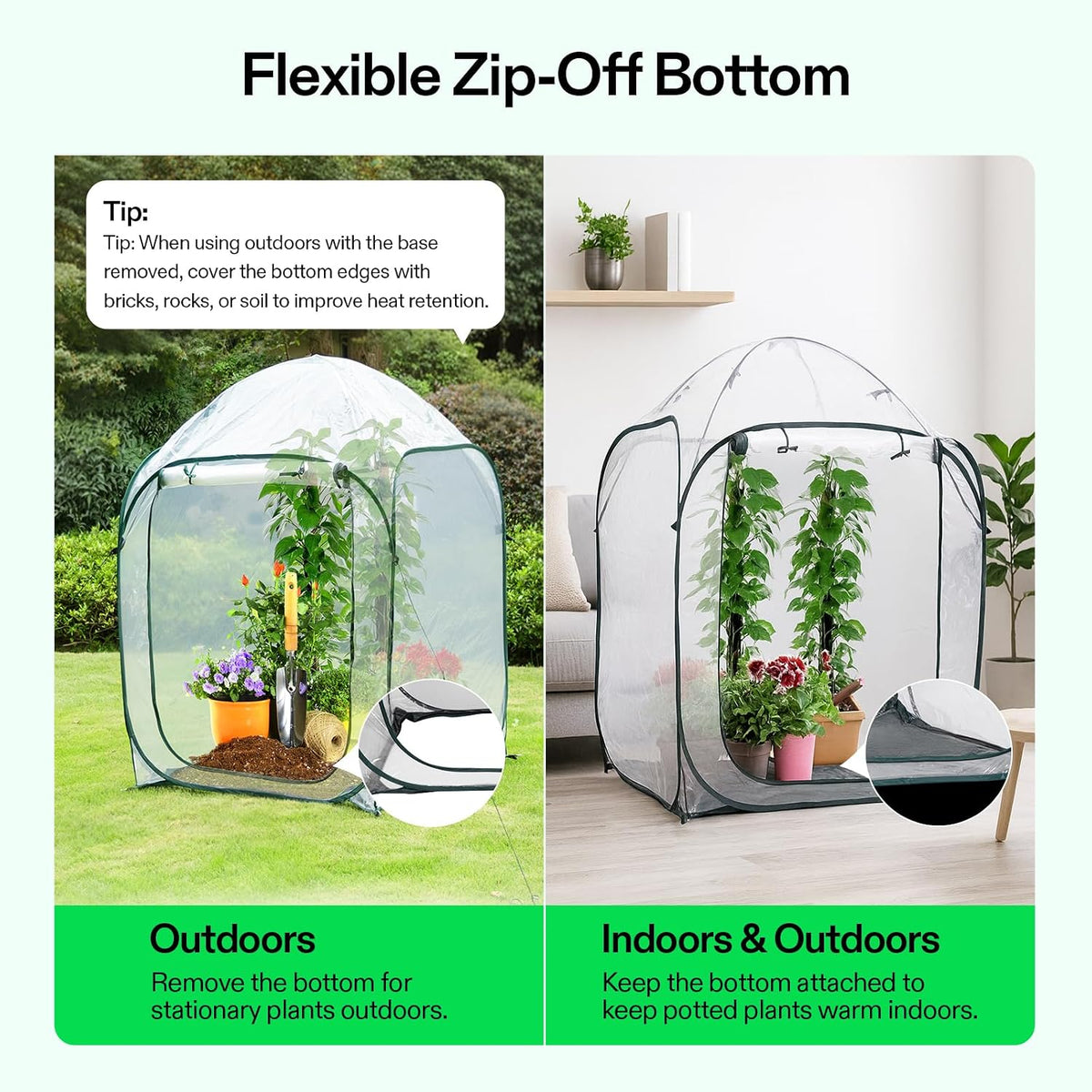 vivosun 39x39x63-inch portable walk-in greenhouse, with pvc cover showing dimensions