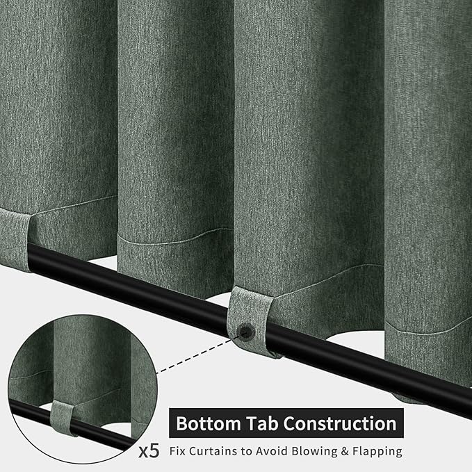 Easy-Going Linen Look Outdoor Curtains Waterproof Windproof Porch Curtains, Soft Thicken Outdoor Privacy Curtains for Patio, Gazebo, Grommet Top and Tab Bottom Drape, 1 panel, 110x108 inch, Sage Green
