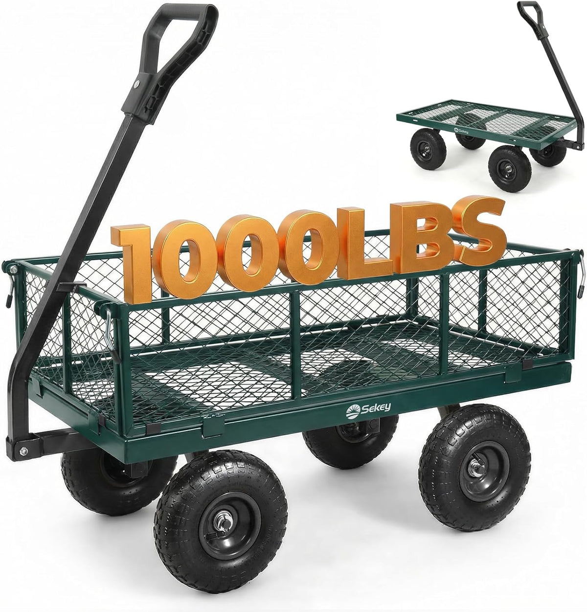 sekey steel garden cart, 1000 lb capacity, removable, main product view