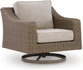 Signature Design by Ashley Outdoor Swivel Lounge Chair with Cushion, Beige | All-weather resin wicker, Powder-coated aluminum frame, Nuvella fabric, Boxed edge cushion, Carmel Bay