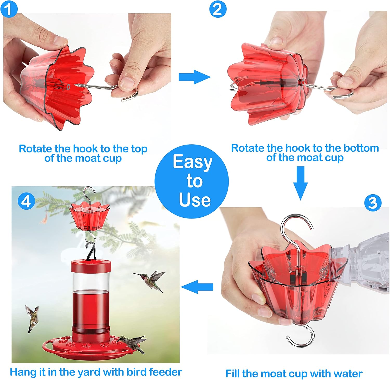 Hummingbird Feeder Ant Moats, 6 OZ x 2 Pack | Ant-Proof,Durable Ant Traps & Guards, Transparent Water Level, Easy to Install & Clean