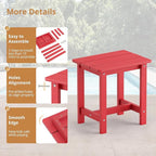 LUE BONA Outdoor Side Table, HDPS Small Outdoor Adirondack Side Tables, Outside End Table for Patio, Porch, Deck, Pool, Weather Resistant/Easy Maintenance,Bright Red