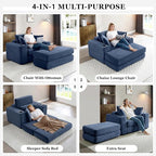 HANXIN 62" Chaise Lounge Chair Indoor, Oversized Corduroy Boneless Convertible Chaise Lounge Couch Sleeper Chair with Ottoman, Deep Seat Reading Chair, No Assembly Required (Blue)