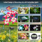Garpar Solar Lights Outdoor Decorative, Upgraded 4 Pack Flowers with 16 Color Changing Lilies and 12 Butterflies, Brighter Waterproof Garden Decor for Yard Lawn Pathway, Gift for Mom Women Grandma