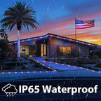 50ft LED Rope Lights Outdoor,360 LED Connectable & Flexible Tube Lights with 8 Modes, Waterproof LED Rope Lighting for Independence Flag Day, Memorial Day, Outdoor,Indoor Decor (Red & White & Blue)