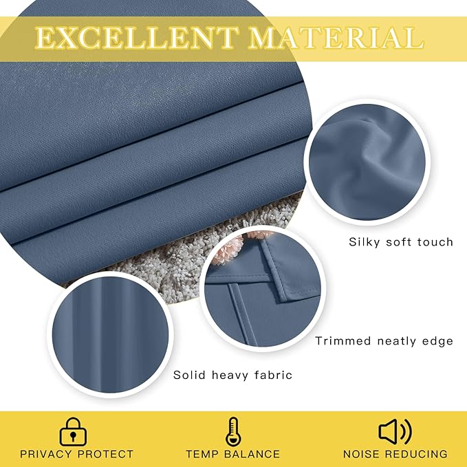 NICETOWN Blackout Stone Blue Curtain for Sliding Door, Grommet Room Divider French Door Curtain Wide Window Treatment Sound Reducing Thermal Drapes for Bedroom/Living Room (1 Panel, W80 x L95)