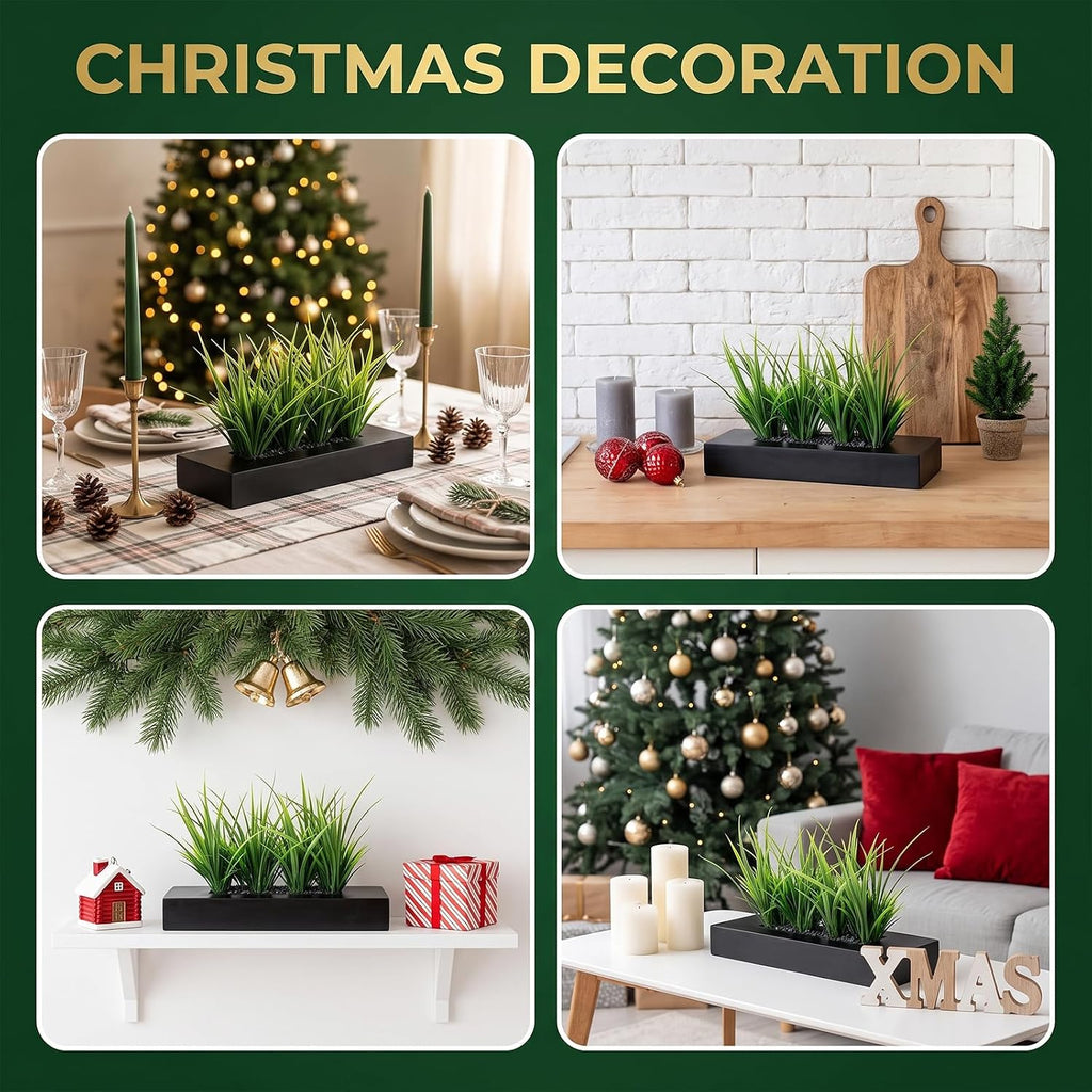 mygift artificial grass plant in rectangular wood planter, package contents