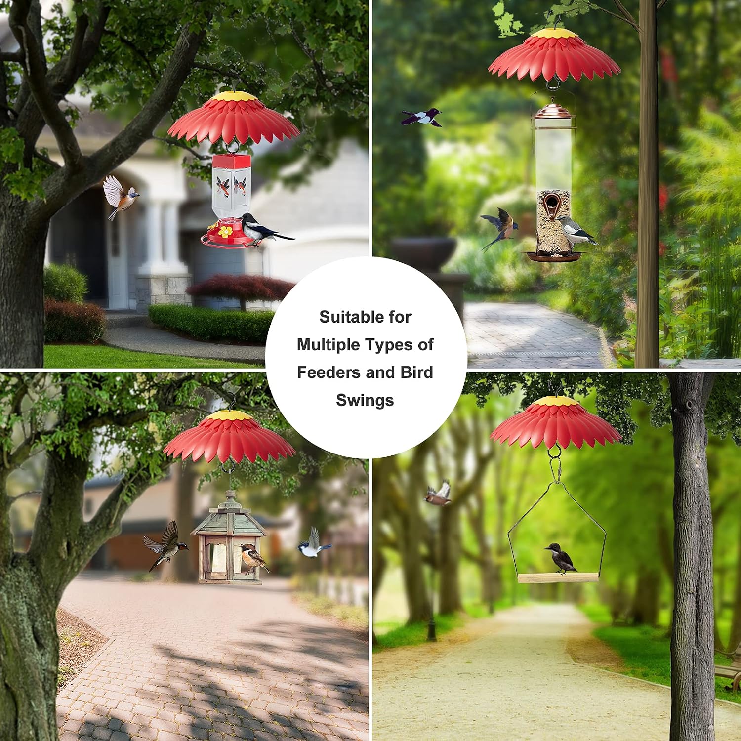 Beserie Squirrel Baffle Hummingbird Feeder Shade Cover Dome Shield Hang from Bird Feeders for Outdoors Squirrel Proof Protect Feed Red Yellow Attract Hummingbirds Moat Proof-14inch(Red)