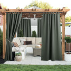 NICETOWN 2 Panels Greyish Green Outdoor Curtainss for Patio Waterproof, Detachable Sticky Tab Top Blackout Indoor Outdoor Blinds Heat & Cold Blocking Privacy for Gazebo/Porch, W52 x L95