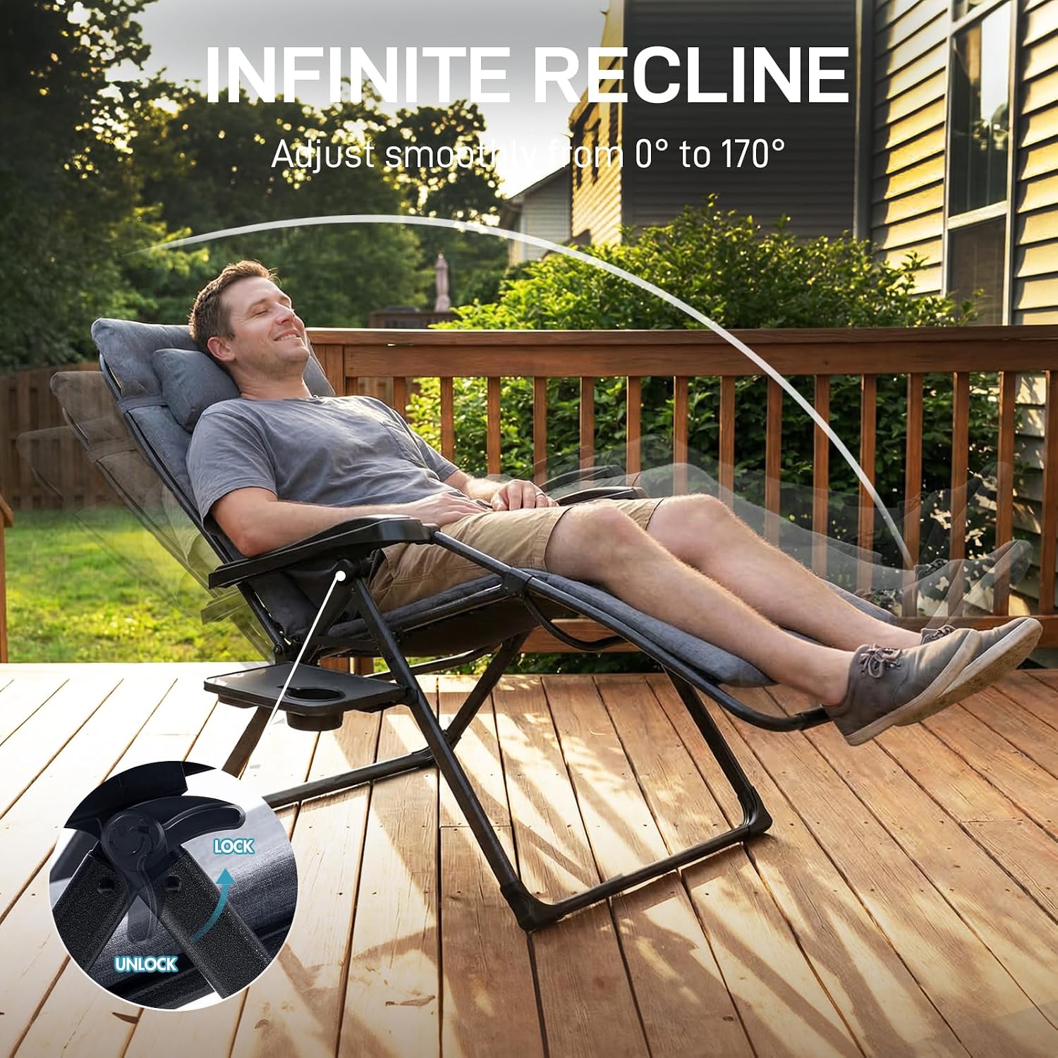 EVER ADVANCED Aluminum Zero Gravity Chair, 2.4" Padded, 350 lb Capacity | Oversized Reclining Lounge Chair with Adjustable Headrest and Side Table, Foldable for Camping, Patio, Lawn and Indoor Use