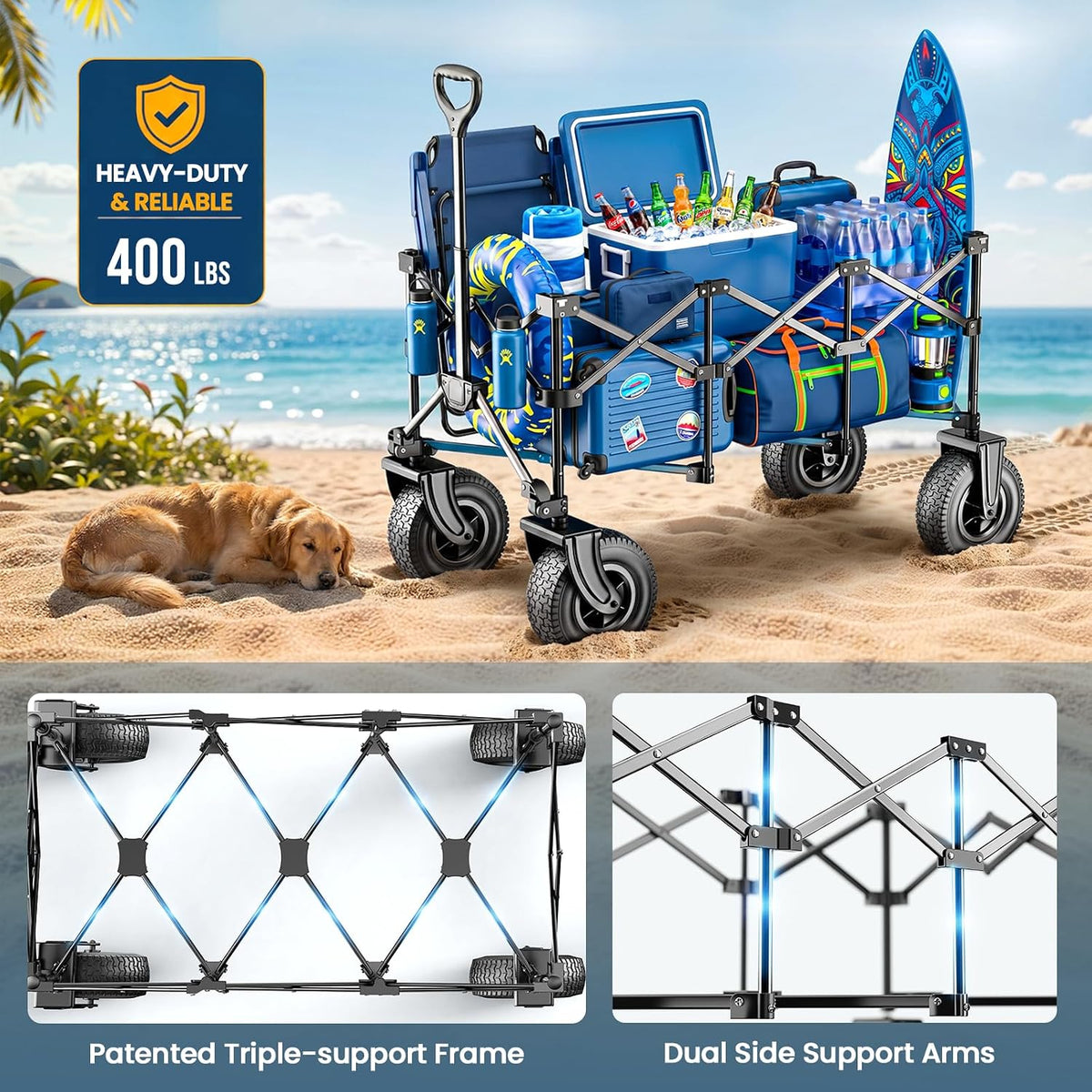 220l all-terrain heavy duty folding wagon with 10", package contents
