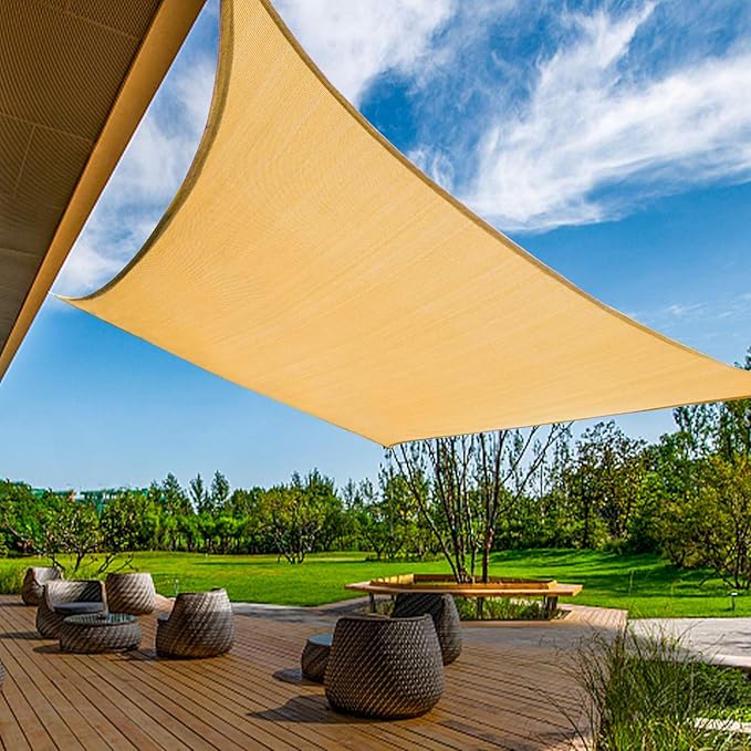 KANAGAWA Sail Shade 10'x13' Sand Rectangle UV Block Canopy Awning Shelter Fabric Cloth Screen for Outdoor Patio Garden Backyard Activities