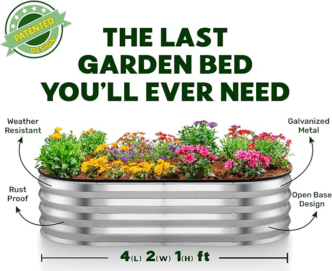 Plant & Plot Galvanized Raised Garden Beds Outdoor // 4×2×1 ft (2-Pack) Planter Raised Beds for Gardening, Vegetables, Flowers // Large Metal Garden Box (Silver) // Patented Tool-Free Design