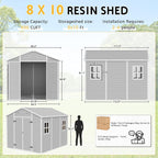 pipleo 8x10 ft resin outdoor storage shed with, package contents