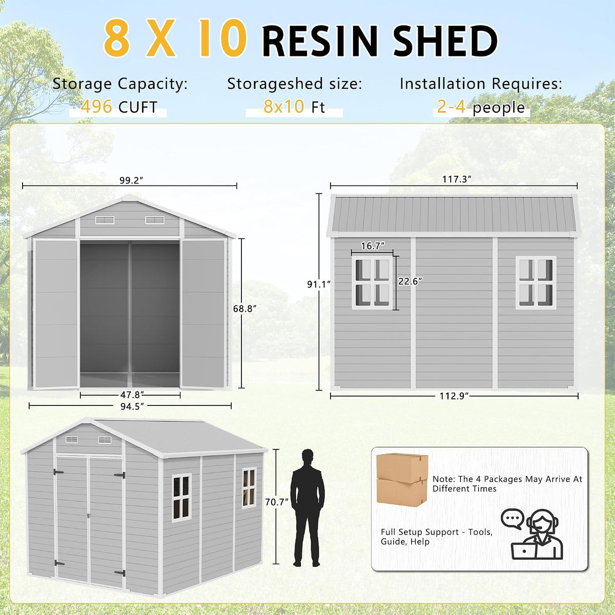 pipleo 8x10 ft resin outdoor storage shed with, package contents