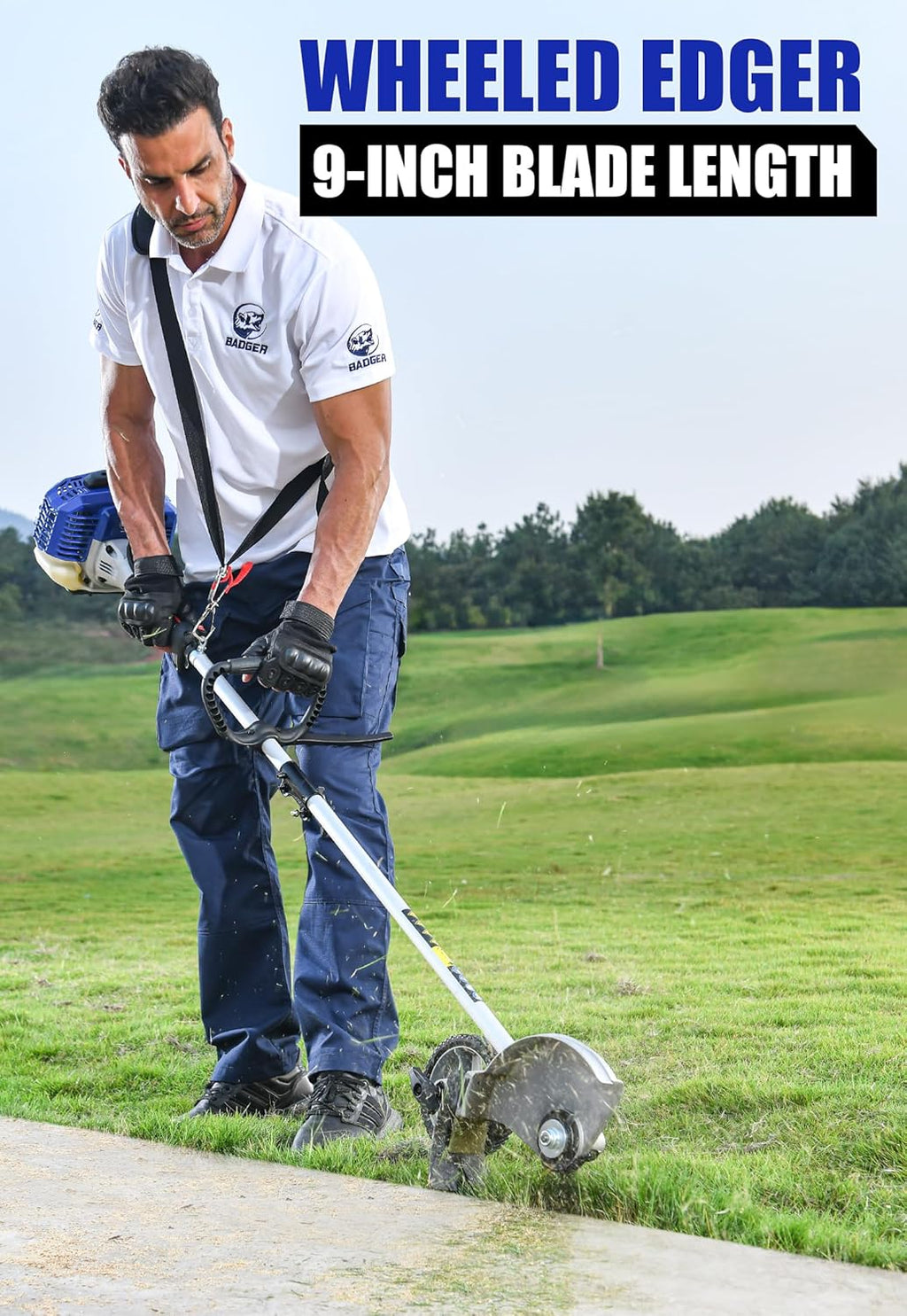wild badger power 26cc 2-cycle gas weed wacker showing dimensions