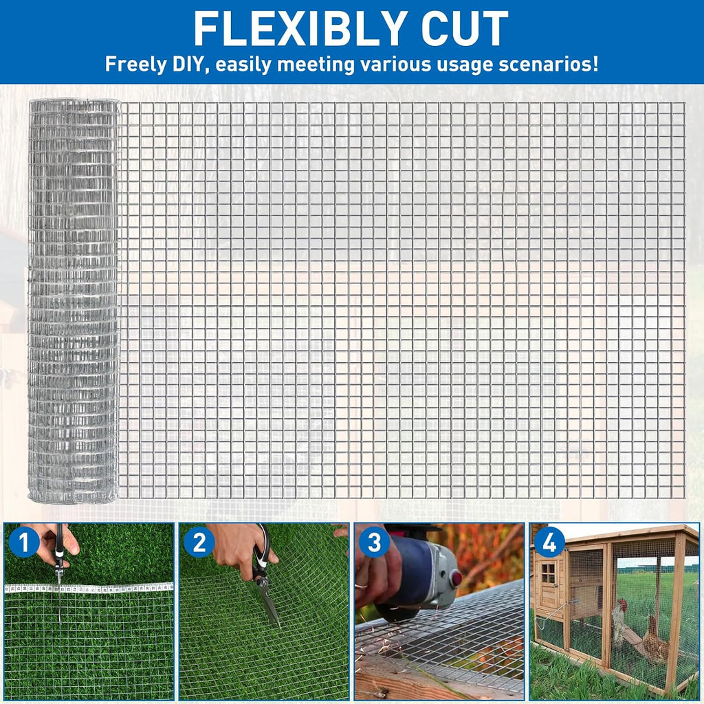 Hardware Cloth,Chicken Wire Fence,1/2 inch 15.7in x 6ft Galvanized Welded Cage Wire for Bird Wire Gopher Wire Rabbit Wire Snake Fence Poultry Netting Cage Screen
