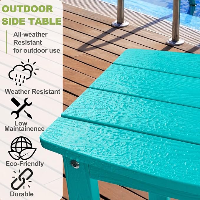 Y&M Outdoor Side Table, HIPS Adirondack Small Double Layer Table, Waterproof Square Balcony Modern End Tables for Patio, Pool, Beach, Porch, Deck, Indoor or Outdoor Use, Aruba Blue
