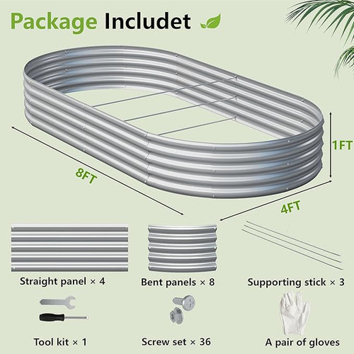 2PCS 8x4x1ft Galvanized Metal Raised Garden Bed Kit,Outdoor Planter Box Vegetables,Flowers,Herbs Durable Rust-Resistant Patio Gardening Beds
